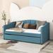 Ebern Designs Leonidis Daybed w/ Trundle Upholstered/Velvet in Blue | 33 H x 43 W x 81 D in | Wayfair 24AF354C1E9E43B9AB1F22A7F9A16668