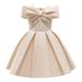 Summer Savings Clearance 2023! loopsun Toddler Girls Solid Color Temperament Bowknot Off Shoulder Pleated Skirt Birthday Party Gown Long Dresses Beige 4-5Yearsï¼ˆ4-5Yï¼‰
