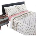 Rohi Rosebud Floral Flannelette Brushed Cotton Double Bed Sheet Set | 1x Flat Sheet | 1x Fitted Sheet and 2x Pillow Covers (Double, Pink)