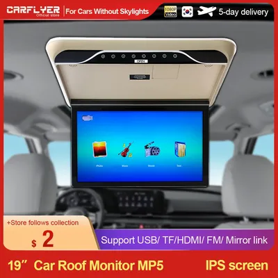 CARFLworking-Moniteur de voiture HD 19 pouces montage au plafond sur le toit vidéo HD 1080P écran