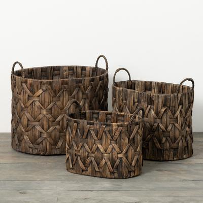 Sullivans 10.75 in, 13.25 in and 14.75 in Brown Woven Basket - Set of 3