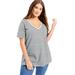 Plus Size Women's Short-Sleeve V-Neck One + Only Tunic by June+Vie in White Black Stripes (Size 30/32)