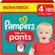 Pampers Windeln Pants Größe 4 (9-15kg) Baby-Dry, Maxi mit Stop- und Schutz Täschchen, MONATSBOX, 180 Höschenwindeln