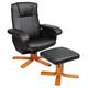 EVRE Faux Leather Fabric Armchair With Foot Stool & Reclining Functions Swivel Padded Faux Leather - Black. Living Room Armchairs or Reading Chair