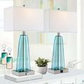 Partphoner Modern Blue Green Glass Bedside Lamp Table Lamp Set of 2 with 2 USB Ports 3-Way Dimmable