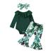 Xkwyshop St. Patrick s Day 3Pcs Baby Girls Outfits Lace Collar Romper Shamrock Flare Pants Headband Set Green 12-18 Months