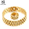 KALEN – Bracelet de montre Vintage en acier inoxydable pour hommes ensemble de bagues bijoux de