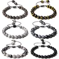 Bracelets en pierre naturelle pour femmes et hommes perles noires quartz fumé Labradorite