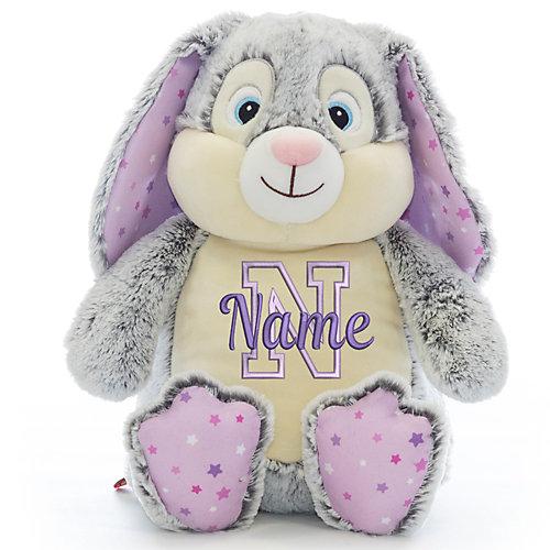 Stofftier Hase mit Namen bestickt lila