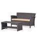 GDF Studio Raina Outdoor Wicker Loveseat and Coffee Table Set with Cushion Brown and Tan