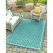 Rugs.com Outdoor Lattice Collection Rug â€“ 8 x 10 Teal Flatweave Rug Perfect For Living Rooms Large Dining Rooms Open Floorplans