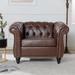 PU Leather Single Sofa Seat Cushions Living Room Traditional Rolled Arm Chesterfield Sofa with Wood Legs and Nailheads Finish