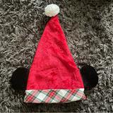 Disney Accessories | Disney Mickey Mouse Santa Hat Ears Plaid Adjustable Holiday Christmas G5 | Color: Red/White | Size: Os