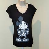 Disney Tops | Disney Girl's Junior Mickey Mouse Glo-In-The-Dark Skeleton T-Shirt Halloween | Color: Black/White | Size: Junior Size Medium (7/8)