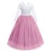 IBTOM CASTLE Flower Girls 3/4 Sleeve Deep V-Back Tulle Vintage Lace Wedding Party Long Dress Princess Communion Pageant Maxi Gown 3-4 Years Dusty Pink