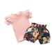 QIPOPIQ Girls Outfits Clearance Toddler Kids Baby Girls Solid Stripe Ruched Tops+Floral Shorts Outfits Set