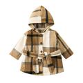 Toddler Fleece Lined Warm Shirt Jacket Autumn Winter Thick Fashion Plaid Long Sleeve Button Belt Hooded Jacket Girls Casual Hoodie Wool Trench Coat