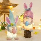Easter Gnomes Bunny Gnomes Tomte with Light Plush Elf Long Leg Scandinavian Santa with Bendable Hat for Home Table Decorations Gift Set of 2