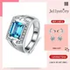 Jellystory-Bague réglable en argent regardé 925 pour homme bague en pierre précieuse saphir bijoux