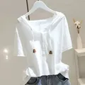 T-shirt à capuche à manches courtes pour femmes 98% coton pull tout match style coréen mode