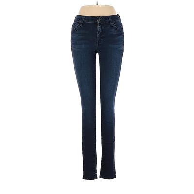 7 For All Mankind Jeans - Mid/Reg Rise Skinny Leg Denim: Blue Bottoms - Women's Size 7 - Dark Wash