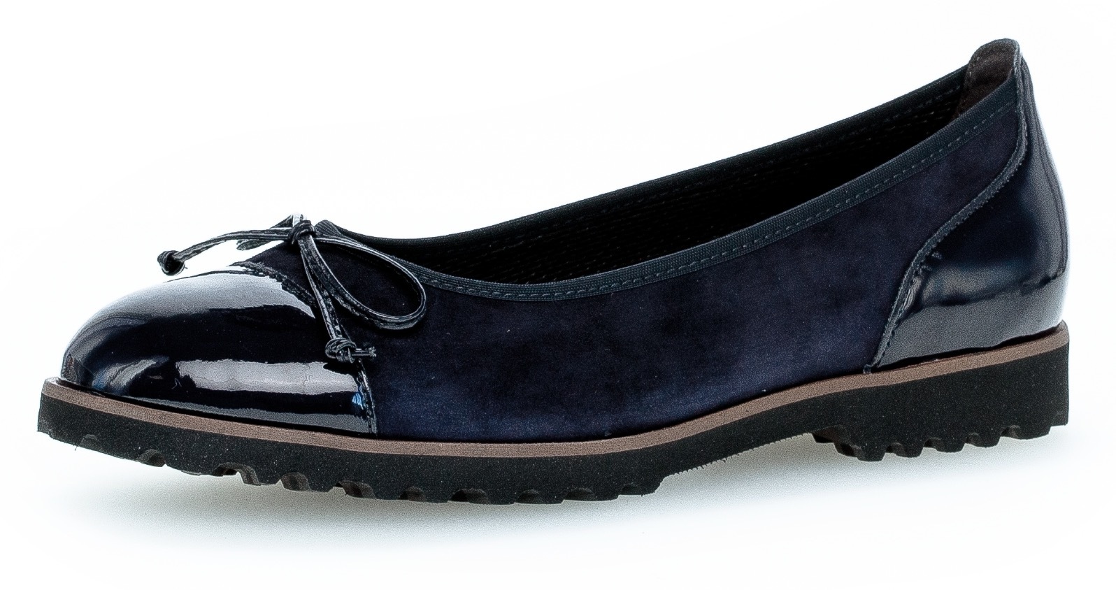 Ballerina GABOR, Damen, Gr. 41, blau (nachtblau), Lacklederimitat, Ziegenveloursleder, unifarben, Schuhe Ballerina, Flats, Chunky Slipper mit komfortablem Gummieinfass