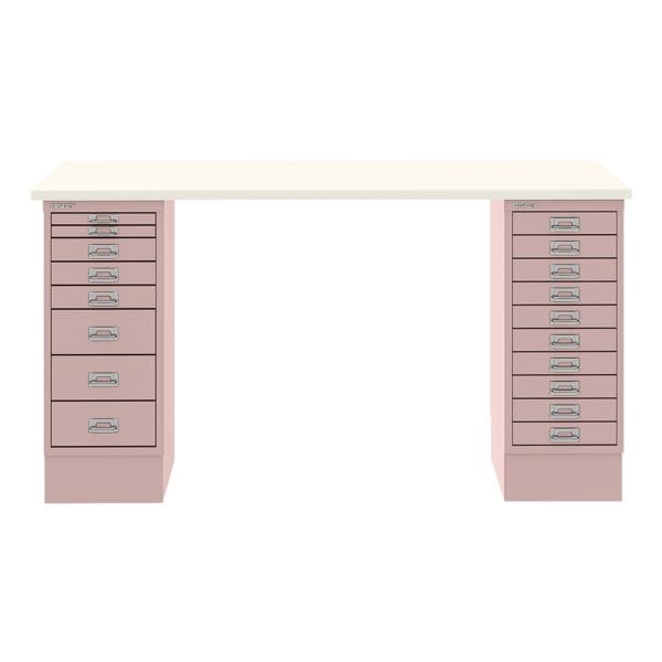 Bisley Schreibtisch »MultiRange« weiße Platte mit 18 Schubladen pink, 140x74x60 cm Image