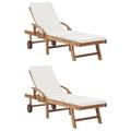 Latitude Run® 1/2x Solid Wood Teak Sun Lounger w/ Cushion Garden Seat Multi Colors Wood/Solid Wood in Brown/White | Outdoor Furniture | Wayfair