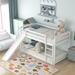 White Modern Urban Twin over Twin Wood Bunk Bed Low Loft Bed with Convertible Slide and Ladder