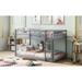 Gray Twin over Twin Floor Bunk Bed Wood Low Loft Bed with Ladder and Guardrails