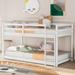White Twin over Twin Floor Bunk Bed Wood Low Loft Bed with Ladder and Guardrails