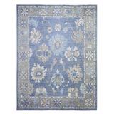 Shahbanu Rugs Steel Blue, Afghan Oushak with Large Motifs Natural Dyes, Natural Wool Hand Knotted, Oriental Rug (9'3" x 11'7")