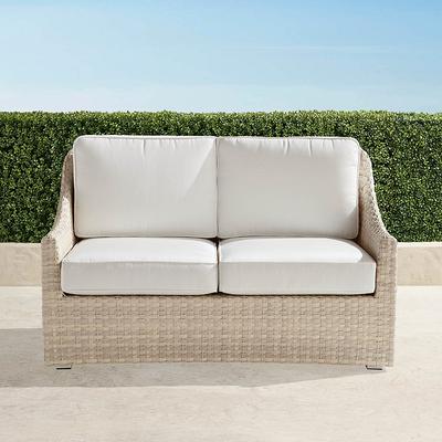 Ashby Loveseat with Cushions in Shell Wicker - Standard, Sailcloth Indigo - Frontgate