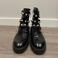 Zara Shoes | Black Biker Boots With Very Nice Pearls, Belts Details | Color: Black | Size: 7.5