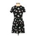 Forever 21 Casual Dress - A-Line Crew Neck Short sleeves: Black Floral Dresses - Women's Size Small