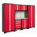 NewAge Products BOLD 3.0 Series Red 7-Piece Cabinet Set with Stainless Steel Top Backsplash and LED Lights