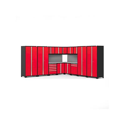 NewAge Products PRO 3.0 Series Red 16-Piece Corner Cabinet Set with Stainless Steel Tops and Slatwall
