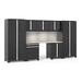 NewAge Products PRO 3.0 Series Black 8-Piece Cabinet Set with Stainless Steel Top Slatwall and LED Lights