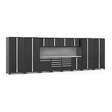 NewAge Products PRO 3.0 Series Black 14-Piece Cabinet Set with Stainless Steel Tops and Slatwall