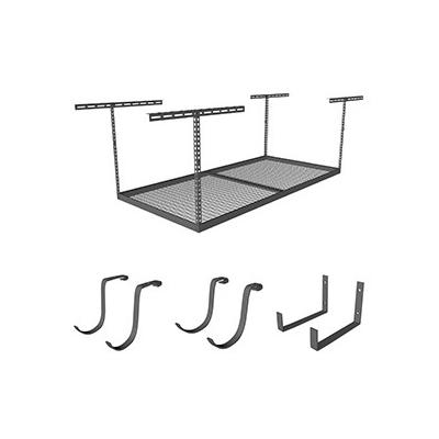 SafeRacks 4'x8' Overhead Storage Combo 24" to 45" Drop - Hammertone (2 Racks and 18 Hooks)