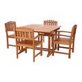 All Things Cedar 5-Piece Butterfly Extension Table Dining Chair Set with White Cushions