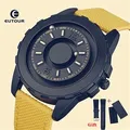 EUTOUR-Montre à quartz avec pointeur magnétique pour homme horloge noire bracelet en nylon