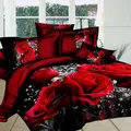 Ensembles de literie floraux 3D Big Red Rose mariage athlon drap de couverture taies d'oreiller