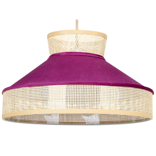 Hängelampe Rosa und Naturfarben Rattan mit Samt 1-Flammig Kegelform Modern Boho Wohnzimmer Esszimmer Beleuchtung Ausstattung Pendelleuchte