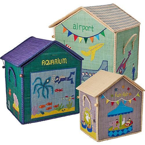 Aufbewahrungsbox Spielzeugbox RAFFIA Vacation, 3 Stück blau