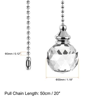 Ceiling Fan Pull Chain, Decorative Crystal Fan Pull Chain Ornament Extension, Ice Cracked Ball Pendant 2Pcs