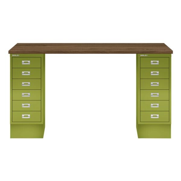 Bisley Schreibtisch »MultiRange« nussbaumfarbene Platte mit 12 Schubladen grün, 140x74x60 cm Image