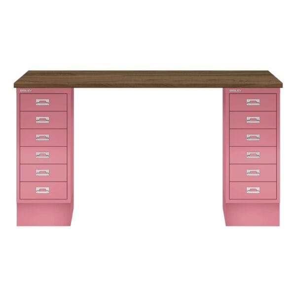 Bisley Schreibtisch »MultiRange« nussbaumfarbene Platte mit 12 Schubladen pink, 140x74x60 cm Image