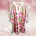 Lilly Pulitzer Dresses | Lilly Pulitzer Women's Stargazer Lilly Print Tunic V-Neck Dress Size Medium | Color: Green/Pink | Size: M