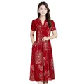 Robe chinoise rétro pour femmes Cheongsam améliorée élégante boucle col en v fleurs manches